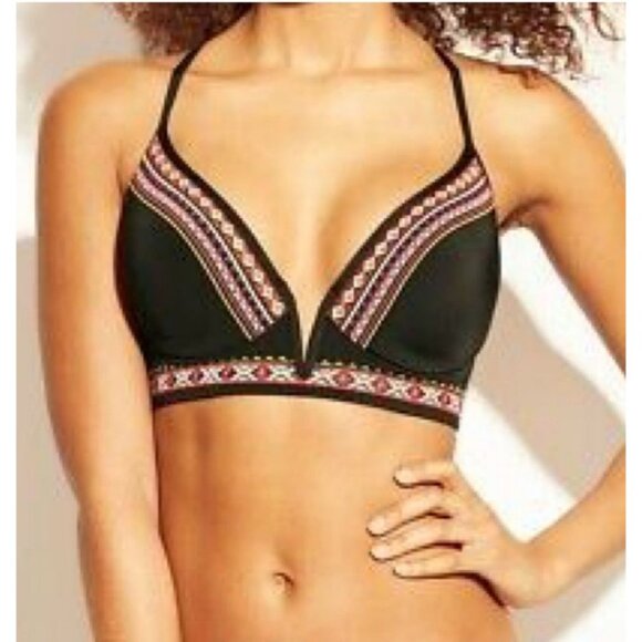 Shade & Shore Other - Shade and Shore Aztec Embroidered Black Bikini Bra Swim Top Women's Size 36C